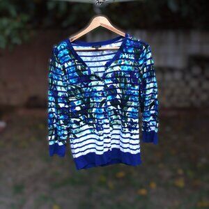 Talbots Blue Floral Cardigan L